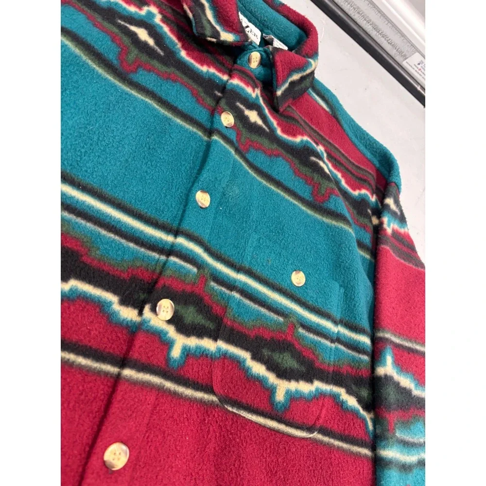 Vintage Blazer Mens Fleece Shirt Large Aztec Southwestern Burgundy Button Up - Picture 2 of 6